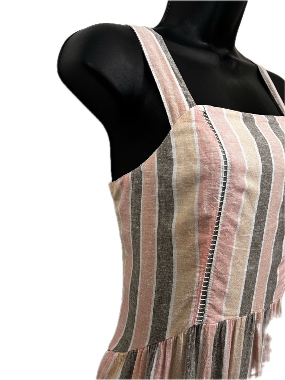 Caslon Pink Gray Stripe Linen Blend Tiered Maxi Dress Small - Picture 7 of 13